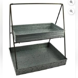 NIB! Two-Tier Galvanized Metal Serving Tray - Rustic Gray